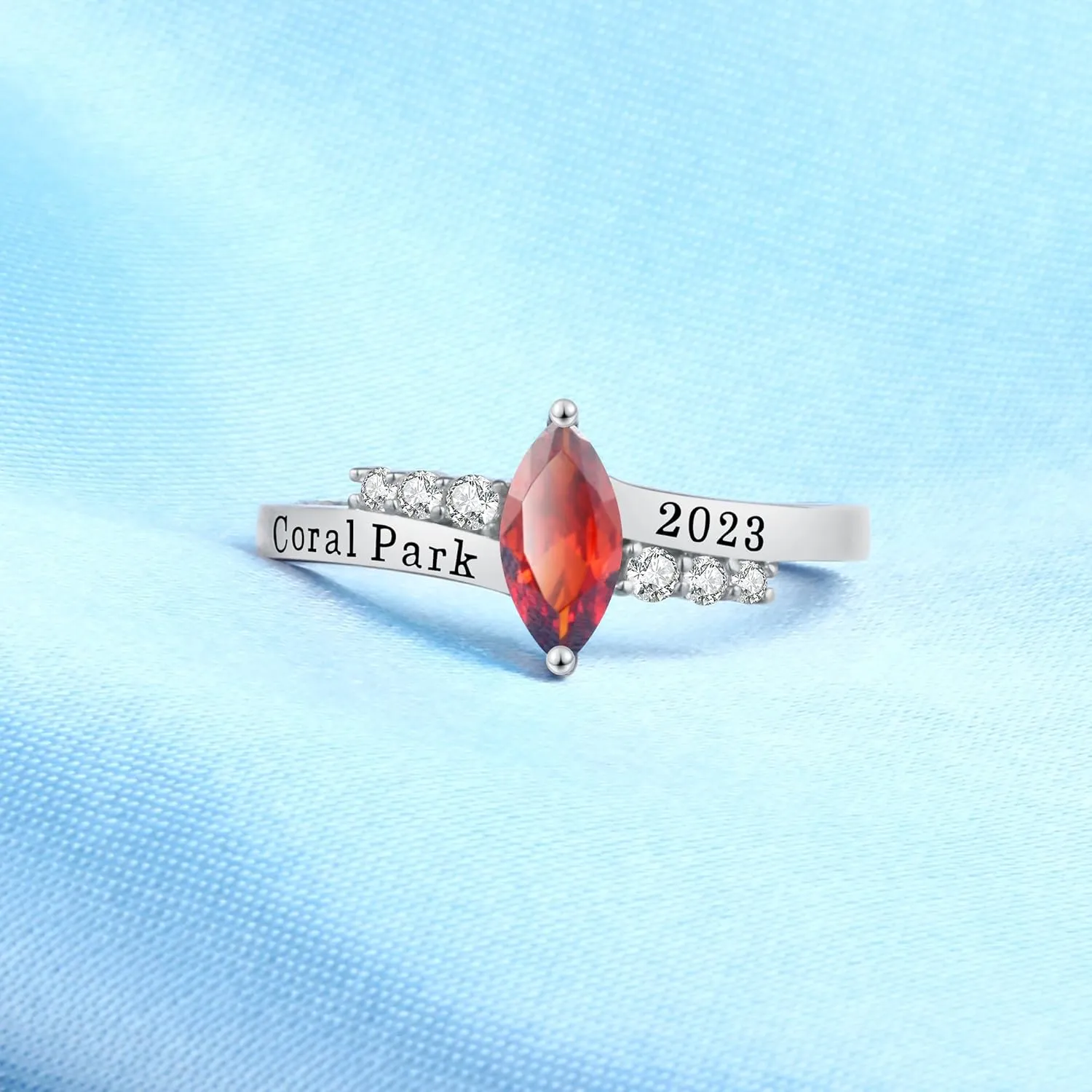 Personalized Custom Class Rings Cubic Zirconia Birthstone Rings Class Rings for Women High School Rose Gold Plated Sterling Silver Rings Women's Class Rings Size 5-15 Graduation Rings