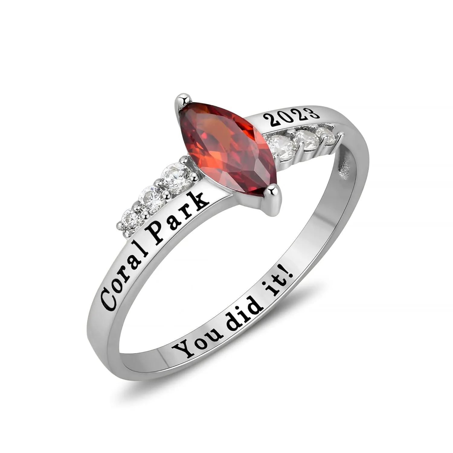 Personalized Custom Class Rings Cubic Zirconia Birthstone Rings Class Rings for Women High School Rose Gold Plated Sterling Silver Rings Women's Class Rings Size 5-15 Graduation Rings