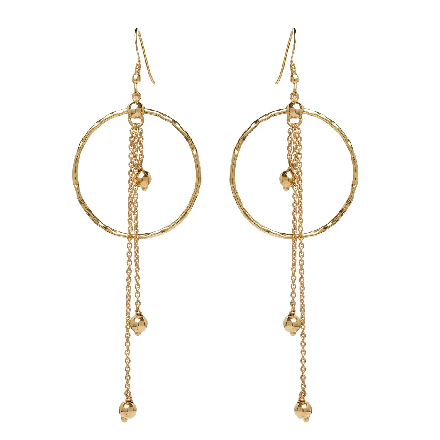PHNX Gold Dangling Circle Hoop Earrings with Chains & Beads |Gold Threader Earrings for Women |Gold Plated 925 Sterling Silver Hammered Hoop Earrings | Long Chain Dangle Earrings | Mother's Day Gift
