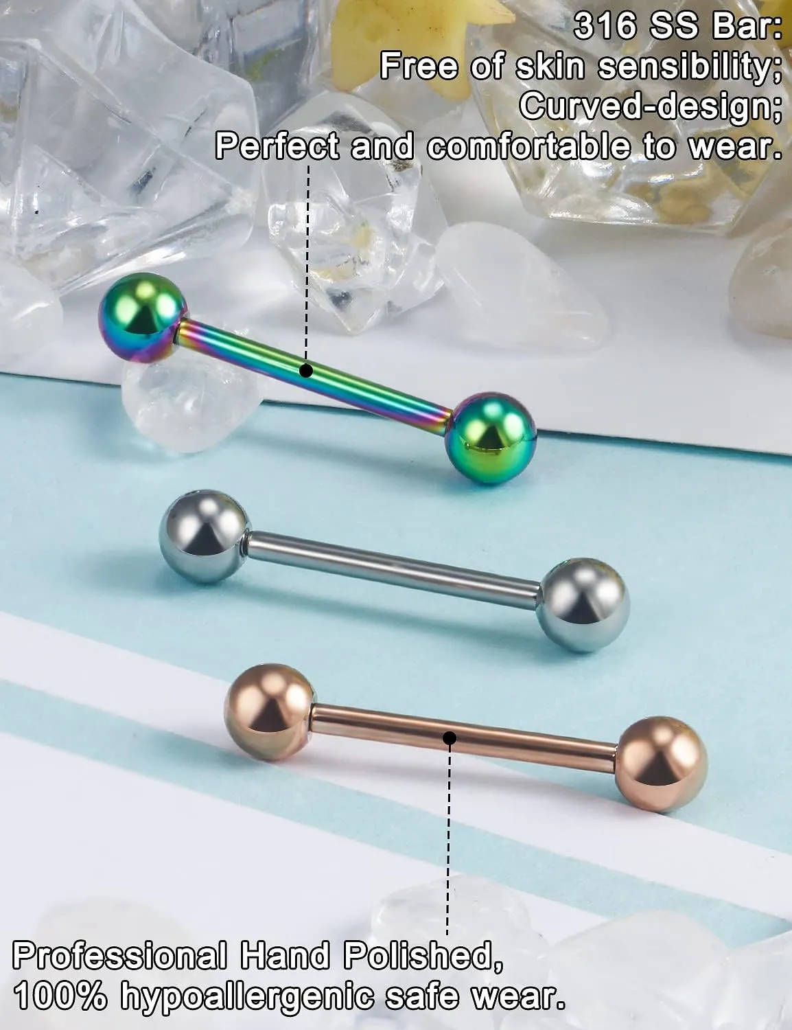 Piercing Kit 14G Nipple Rings Tongue Rings Surgical Stainless Steel Nipple/Tongue Piercing Jewelry kit 14 Gauge Piercing Needles Silver Black Rainbow Nipple ring tongue Ring For Women men