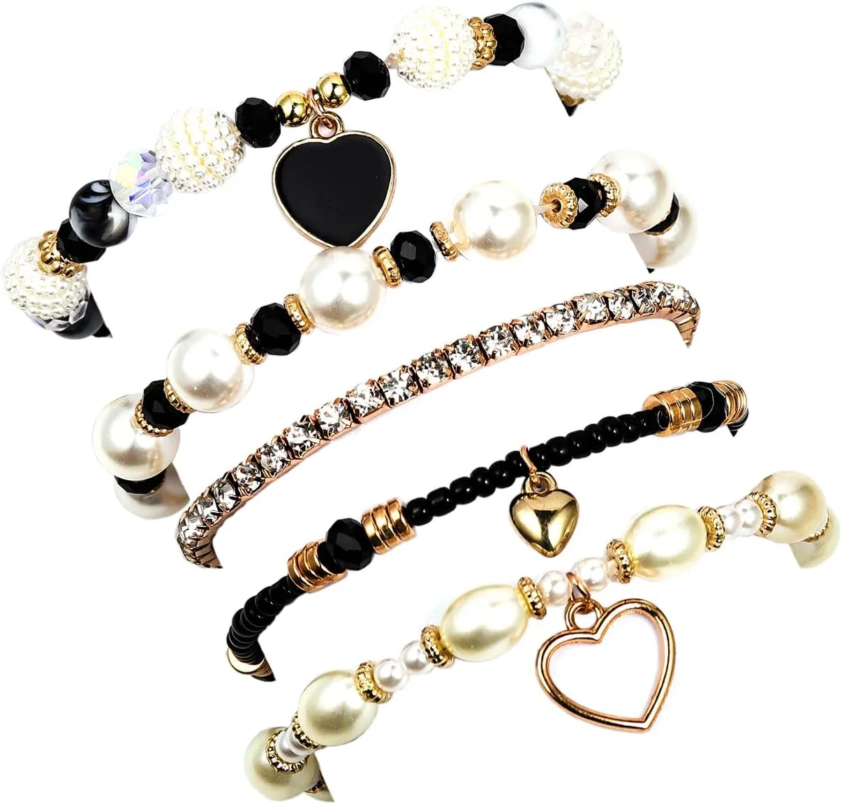 Pingyongchang Bohemian Stackable Beaded Bracelets Set for Women Multicolor Stretch Faux Pearl Heart Crystal Stretchy Bangles Multilayered Handmade Friendship Holiday Beach Jewelry Mother's Day Gifts