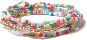 Pingyongchang Stackable Multi Layer Bohemian Bead Bracelet For Women Handmade Colorful Beads Layered Stretch Multilayer Bangles Bracelets Beach Anklets Jewelry String Charm Bracelets 6 pieces