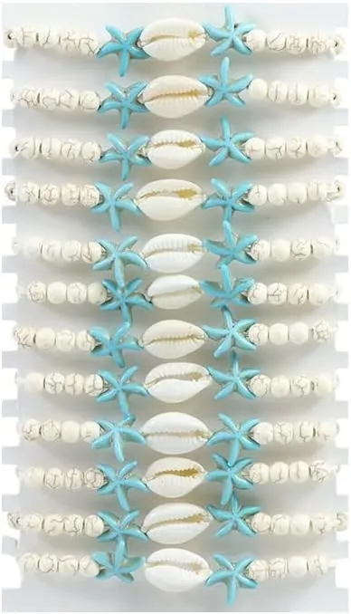 Pingyongchang Surfer Turquoise Colorful Starfish Beads Bracelets Stackable Bangle for Women Waterproof Handmade Starfish Sea Bracelet Adjustable Boho Summer Ocean Beach Bracelet Accessories