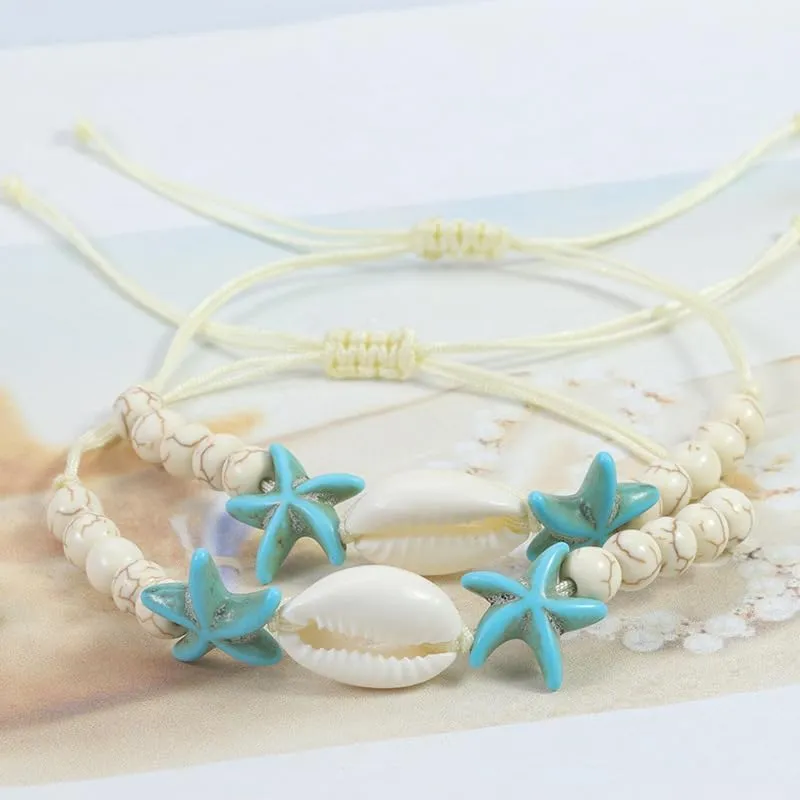 Pingyongchang Surfer Turquoise Colorful Starfish Beads Bracelets Stackable Bangle for Women Waterproof Handmade Starfish Sea Bracelet Adjustable Boho Summer Ocean Beach Bracelet Accessories