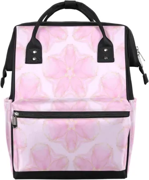 Pink Abstract Flower Diaper Bag Tote Large Capacity Waterproof with Adjustable Shoulder Strap and Pram Straps Mommy Bag for Hospital Beach Weekender Travel