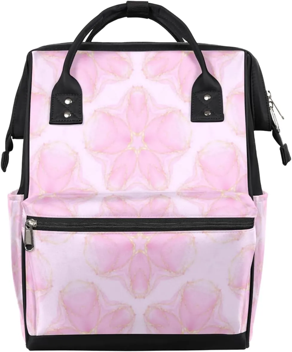 Pink Abstract Flower Diaper Bag Tote Large Capacity Waterproof with Adjustable Shoulder Strap and Pram Straps Mommy Bag for Hospital Beach Weekender Travel