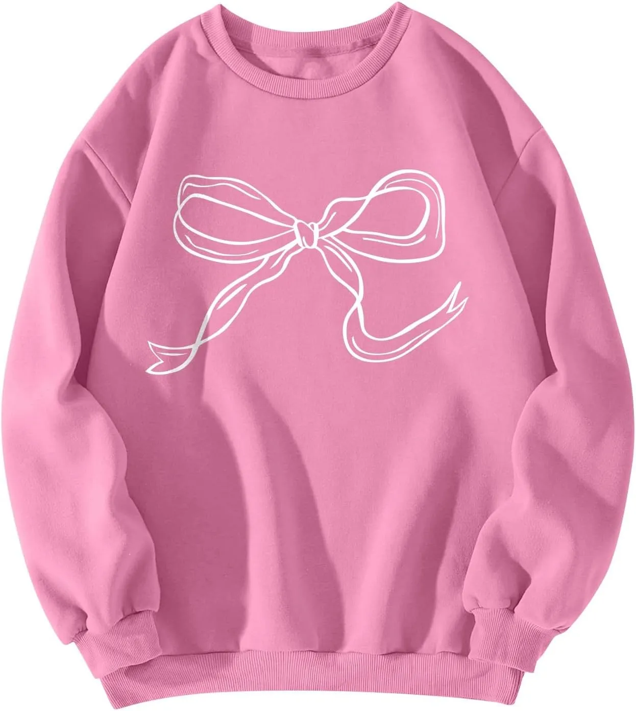 Pink Bow Sweatshirt - Coquette Embroidered Crewneck Pullover for Women, Cute Clean Girl Aesthetic