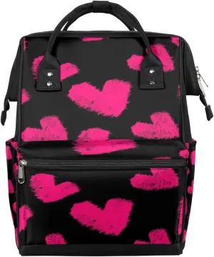 Pink Love Heart Diaper Bag Tote Large Capacity Waterproof with Adjustable Shoulder Strap and Pram Straps Mommy Bag for Hospital Beach Weekender Travel