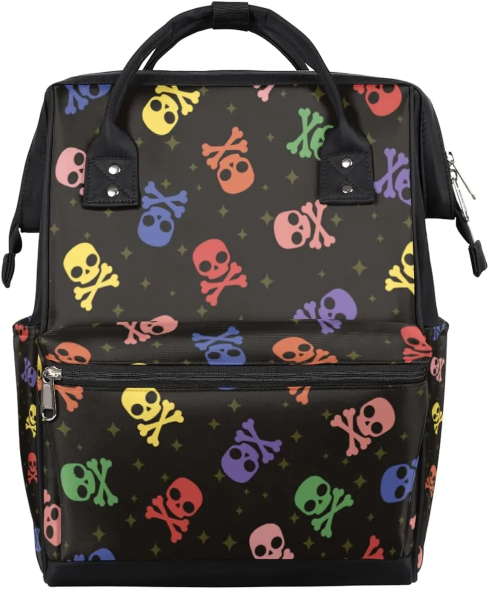 Pirate Skull Diaper Bag Tote Large Capacity Waterproof with Adjustable Shoulder Strap and Pram Straps Mommy Bag for Hospital Beach Weekender Travel