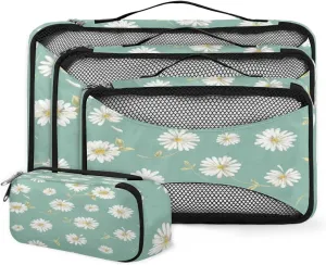Pretty Daisy 4 Piece Packing Travel Organizer Cubes Set Mesh Fabric Ventilate Design Lightweight Travel Accessories 4 Sizes (Extra Large, Large, Medium, Small)