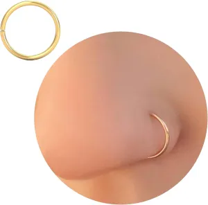 Pure 925 Stearling Silver Nose Ring Hoop with 21K Real Gold Plated, Handmade Silver Nose Piercing for Women Cute tiny Jewelry 20, to 24 Gauge 5mm to 9mm Thick Gold Nose Ring Looks Batter Than Nose Pin Snug Fitting