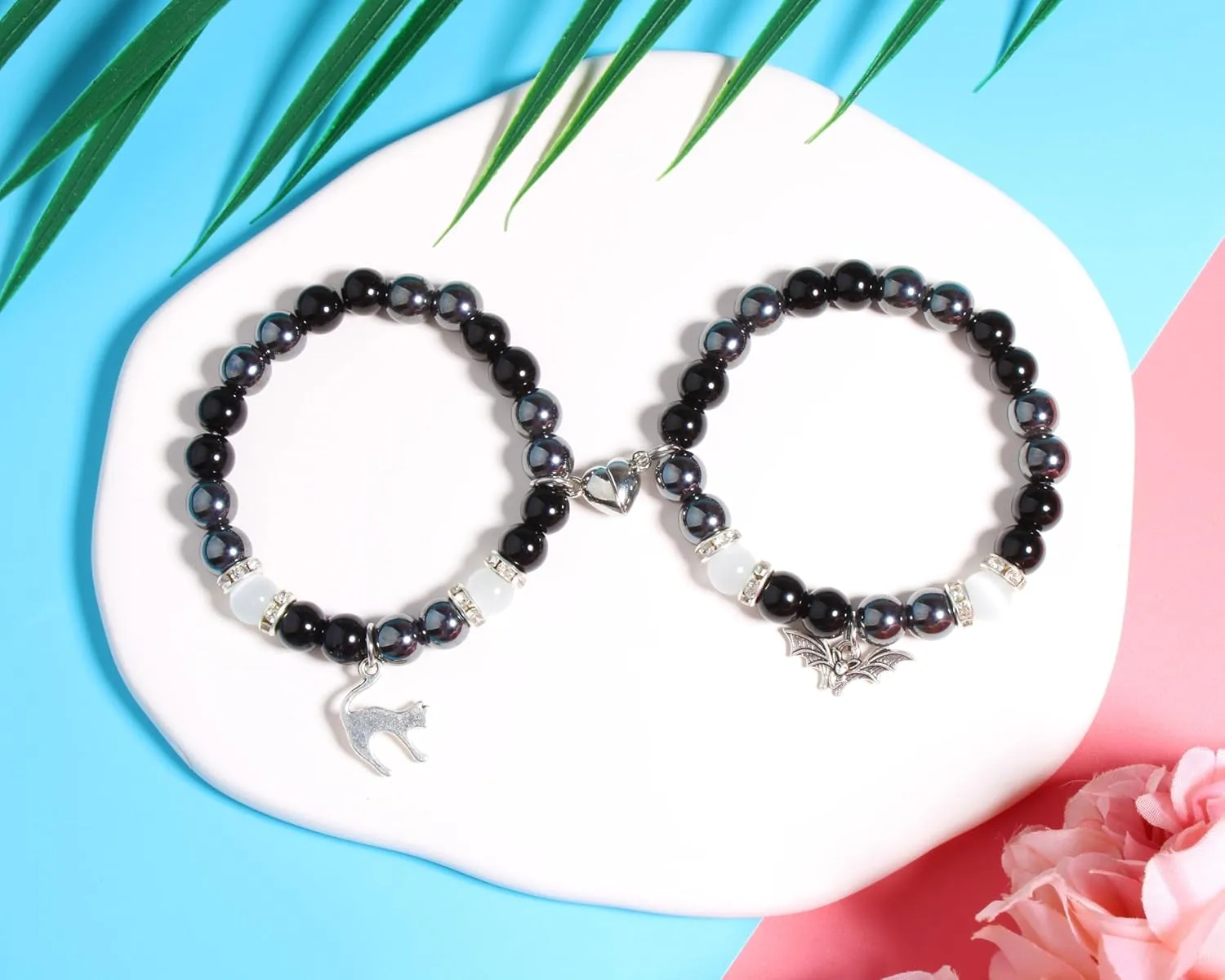 QqzsJewls Spider Matching Friendship Bracelets for Best Friends, Couple Heart Charm Bracelets for Girlfriend Boyfriend, Set of 2 Halloween Christmas Valentines Day Jewelry Gifts for Women Men