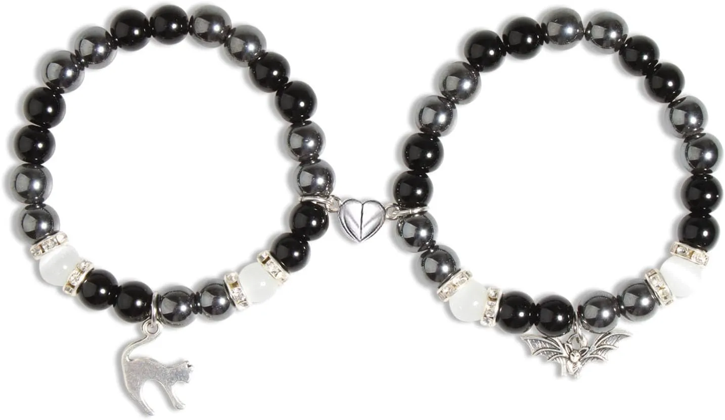 QqzsJewls Spider Matching Friendship Bracelets for Best Friends, Couple Heart Charm Bracelets for Girlfriend Boyfriend, Set of 2 Halloween Christmas Valentines Day Jewelry Gifts for Women Men