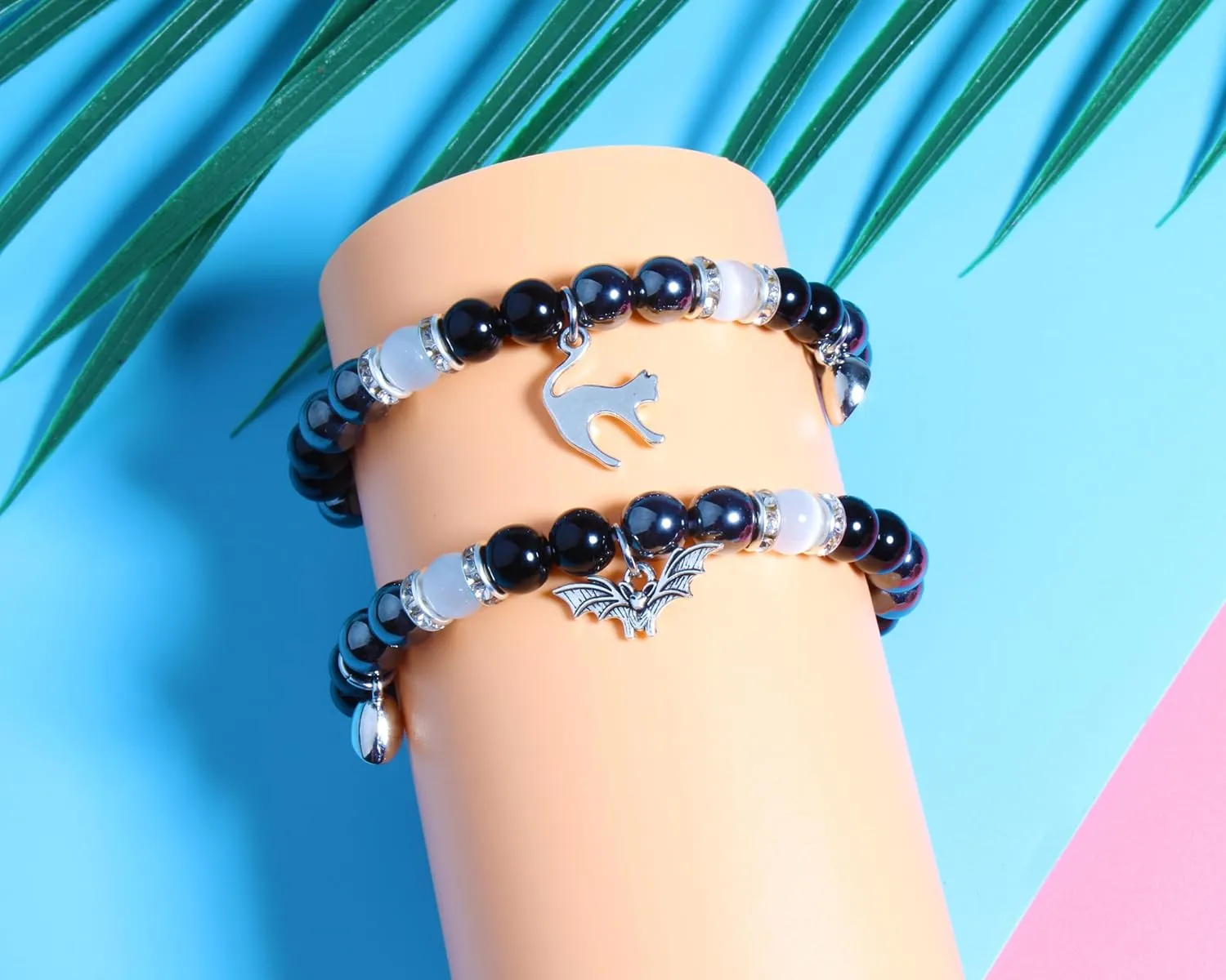 QqzsJewls Spider Matching Friendship Bracelets for Best Friends, Couple Heart Charm Bracelets for Girlfriend Boyfriend, Set of 2 Halloween Christmas Valentines Day Jewelry Gifts for Women Men