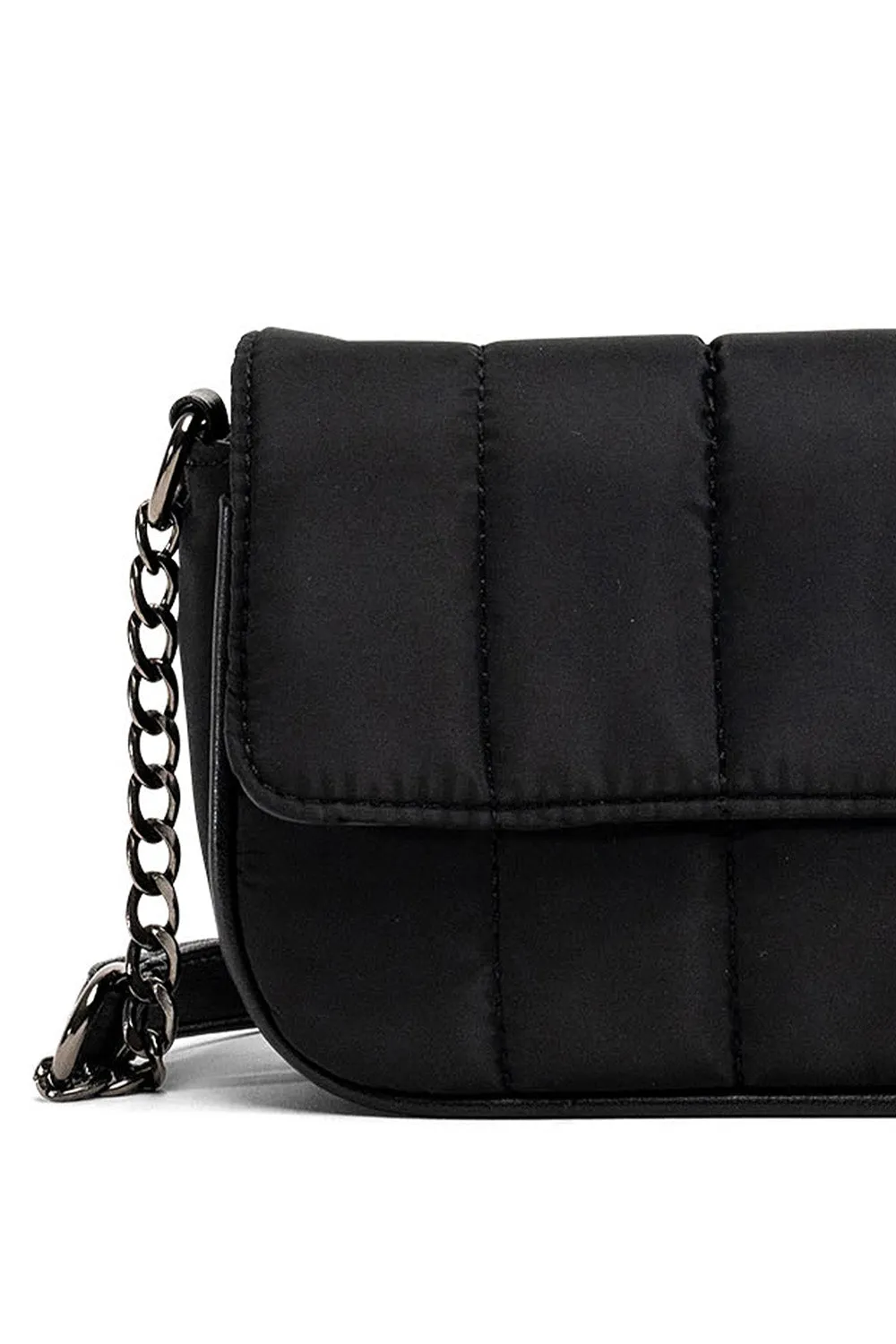 Quilted Nylon Padded Crossbody in Black