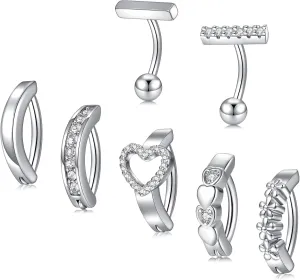 QWALIT Belly Button Rings 14G Surgical Steel Belly Rings CZ Opal Navel Piercing Jewelry for Women Girls 3/8" 10mm Silver Rose Gold