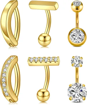 QWALIT Belly Rings - Short Bar Belly Button Rings in Surgical Steel with Opal Stones - 6mm & 10mm