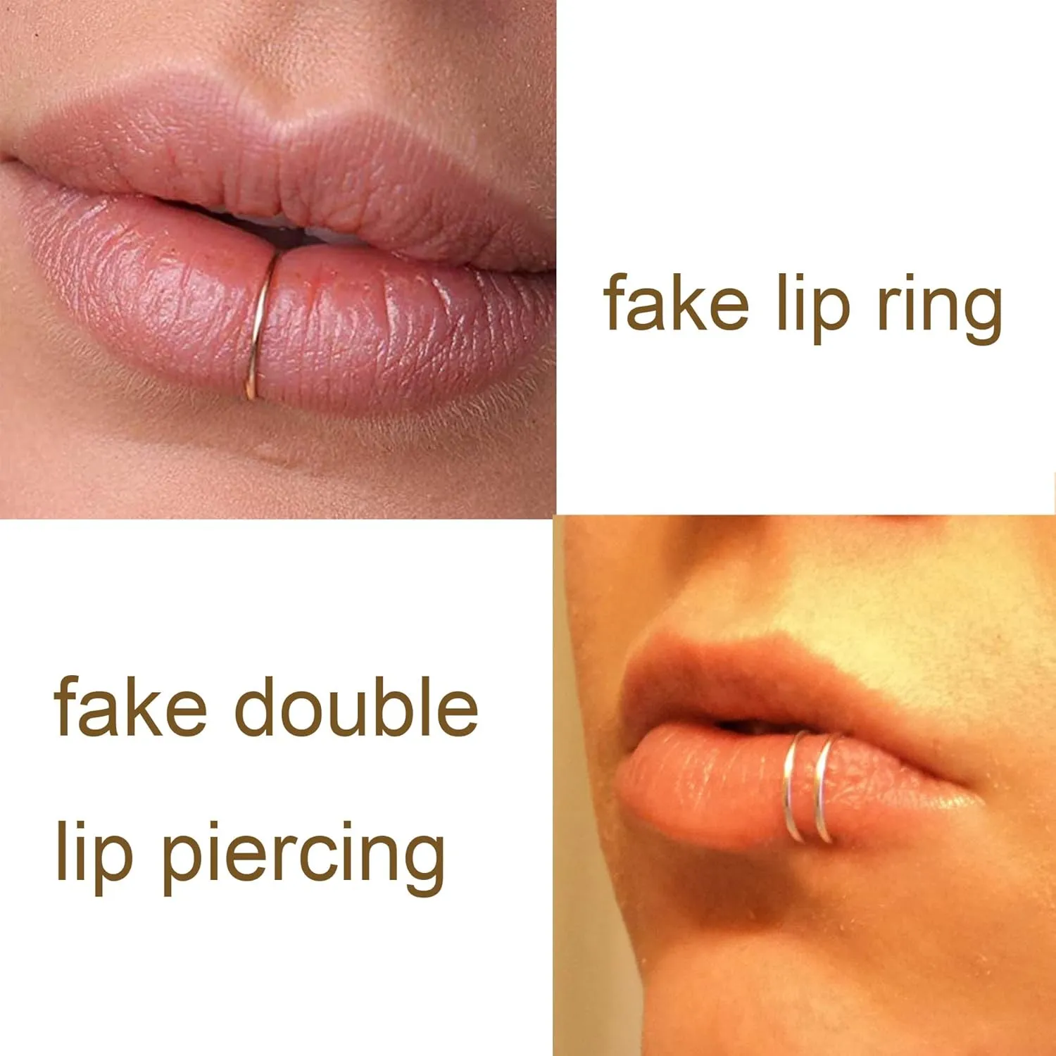 QWALIT Fake Nose Ring Gold Fake Septum Ring Hoop Silver Faux Septum Piercing Clip on Lip Ring Stick on Nose Stud Non Piercing Ear Earring Cuffs Gold Lip Cuff Non Pierced