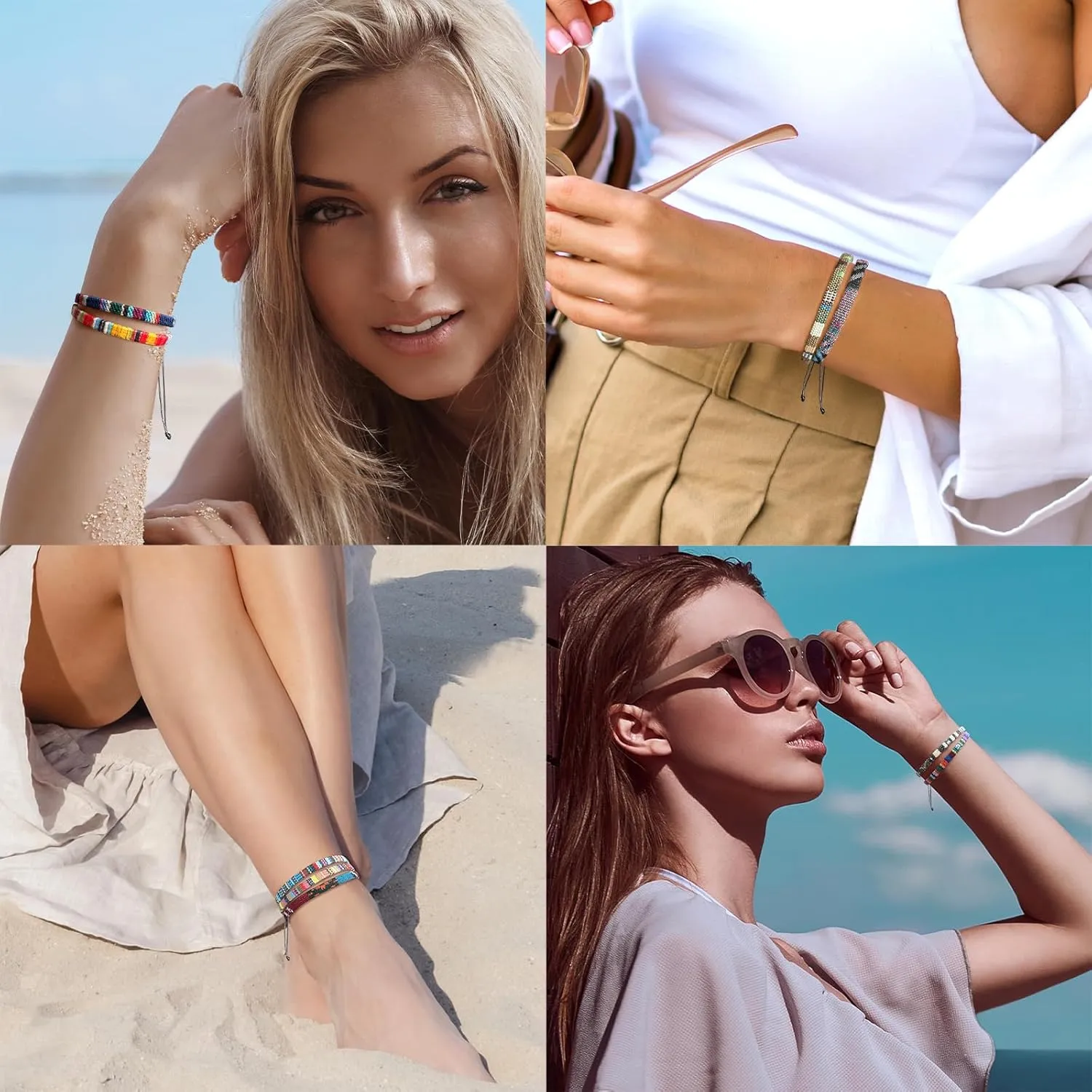 Raicegs 12PCS Friendship String Bracelets for Teen Women Man Boho Surfer Beach Bracelets Anklets Set Handmade Bracelets Bulk Jewelry for Women Man