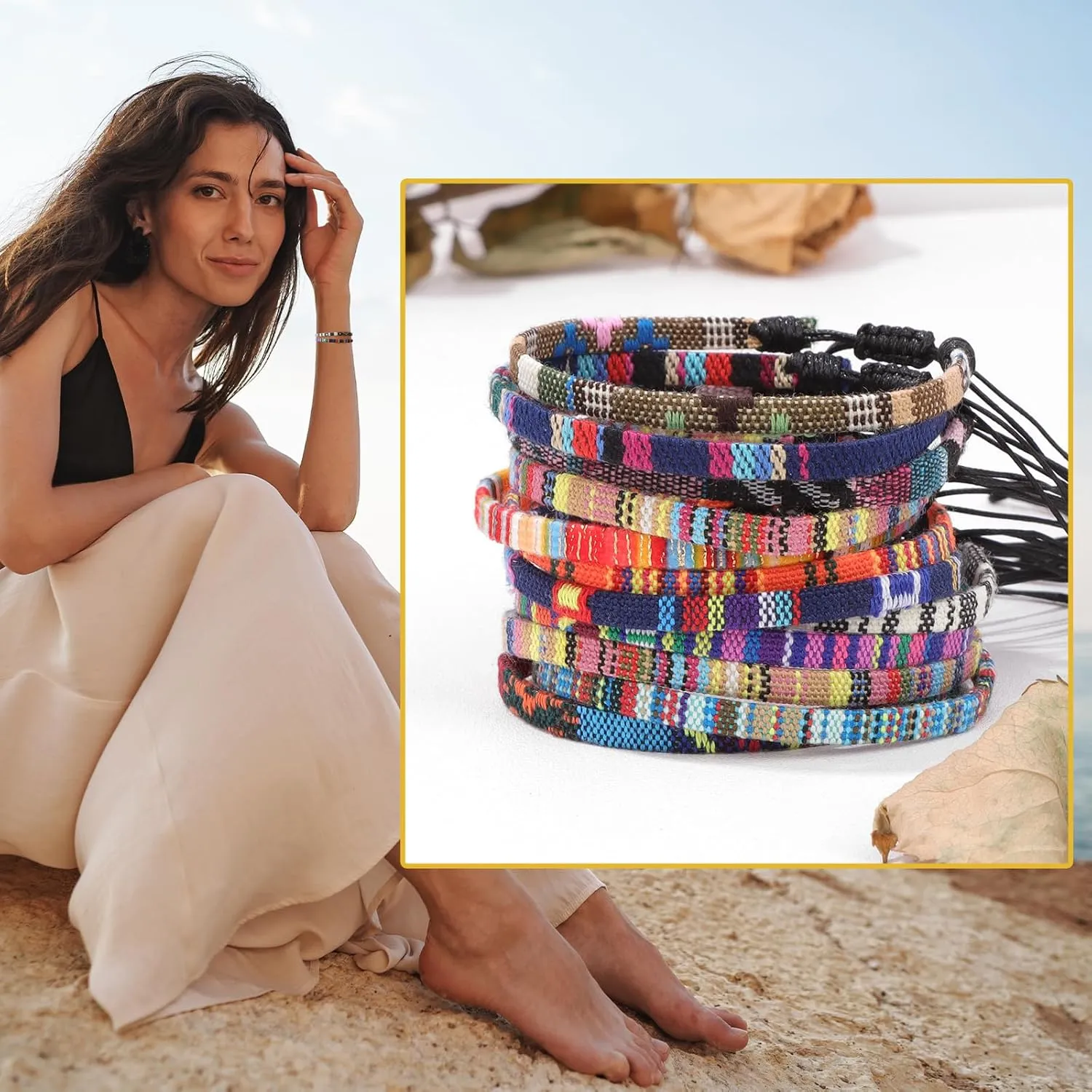Raicegs 12PCS Friendship String Bracelets for Teen Women Man Boho Surfer Beach Bracelets Anklets Set Handmade Bracelets Bulk Jewelry for Women Man