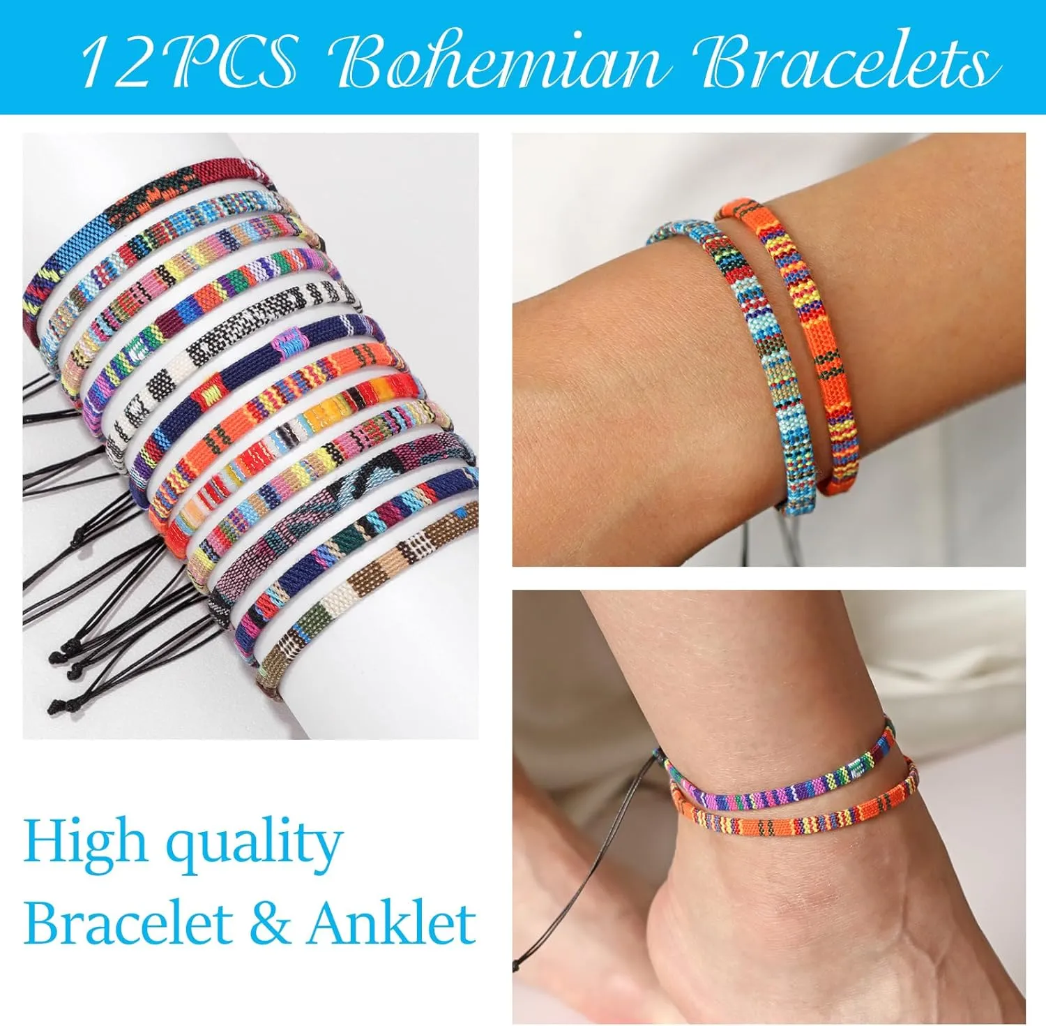 Raicegs 12PCS Friendship String Bracelets for Teen Women Man Boho Surfer Beach Bracelets Anklets Set Handmade Bracelets Bulk Jewelry for Women Man