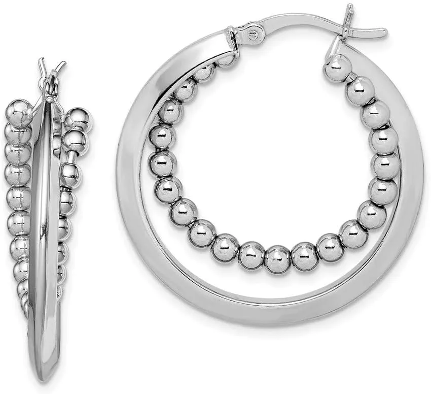 Real 925 Sterling Silver Intertwining Beaded Hoop Earring 30mm