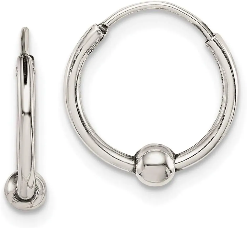 Real 925 Sterling Silver Vintage Antiqued Beaded Hoop Earrings - 13mm x 12mm