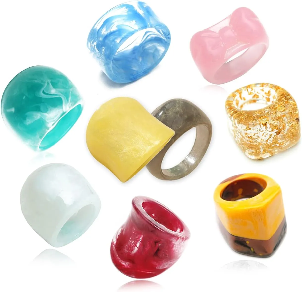 Resin Chunky Rings Acrylic Resin Rings Wide Thick Dome Knuckle Finger Stackable Joint Ring Retro Acrylic Transparent Vintage Plastic Resin Ring Sets