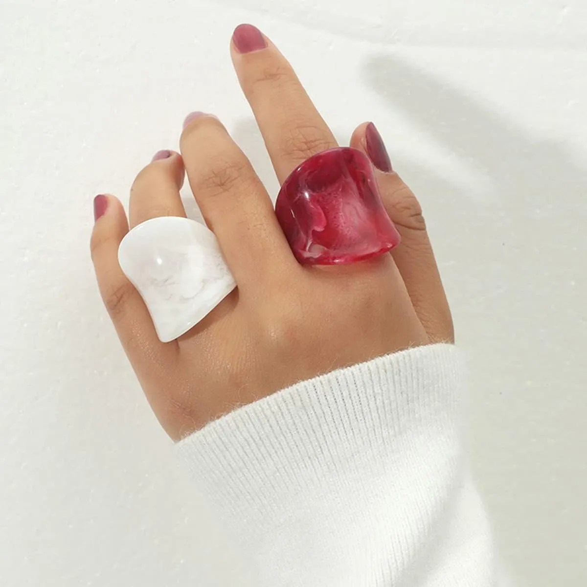 Resin Chunky Rings Acrylic Resin Rings Wide Thick Dome Knuckle Finger Stackable Joint Ring Retro Acrylic Transparent Vintage Plastic Resin Ring Sets