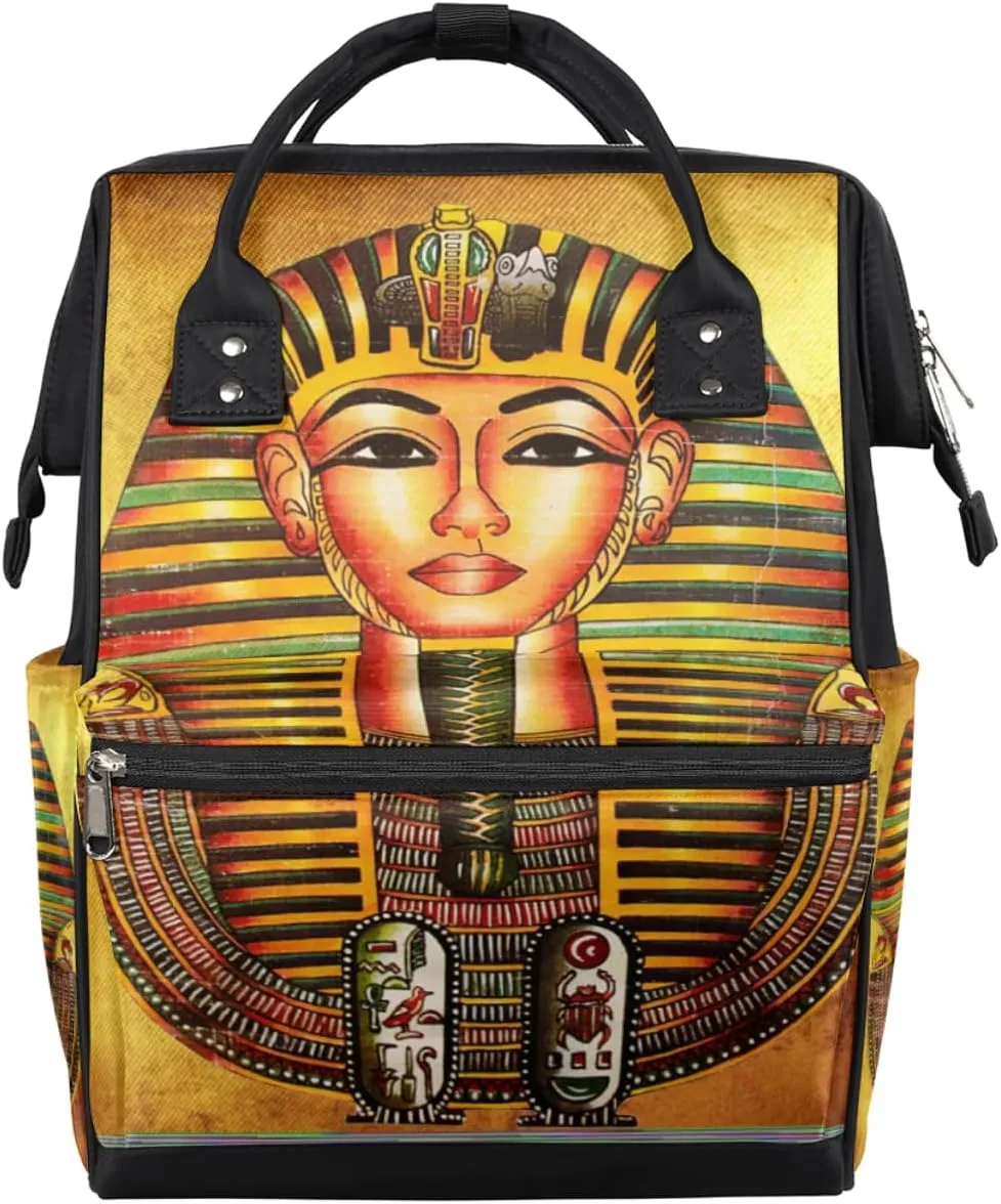 Retro Golden Pharaoh Diaper Bag Tote Large Capacity Waterproof with Adjustable Shoulder Strap and Pram Straps Mommy Bag for Hospital Beach Weekender Travel