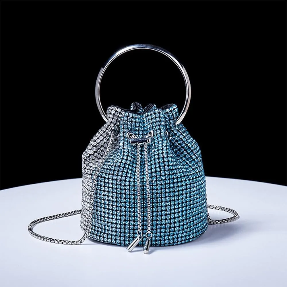 Rhinestone Evening Handbag Drawstring Shoulder Bling Purse Diamond Clutch Purse Party Wedding Prom Shopping Green