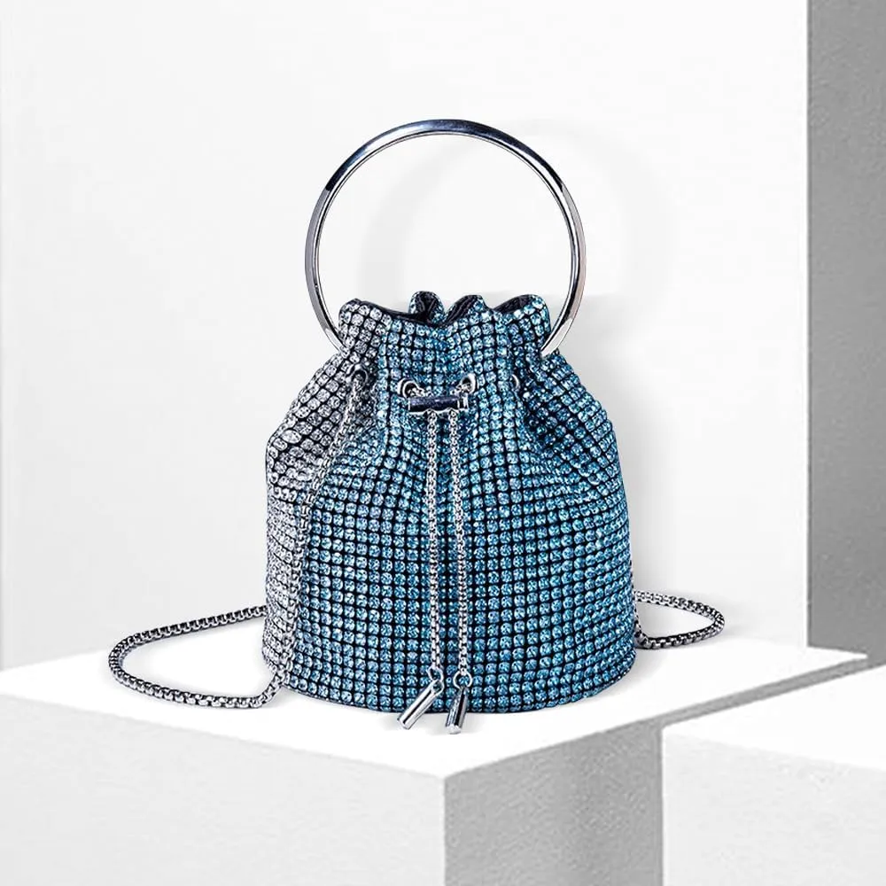 Rhinestone Evening Handbag Drawstring Shoulder Bling Purse Diamond Clutch Purse Party Wedding Prom Shopping Green