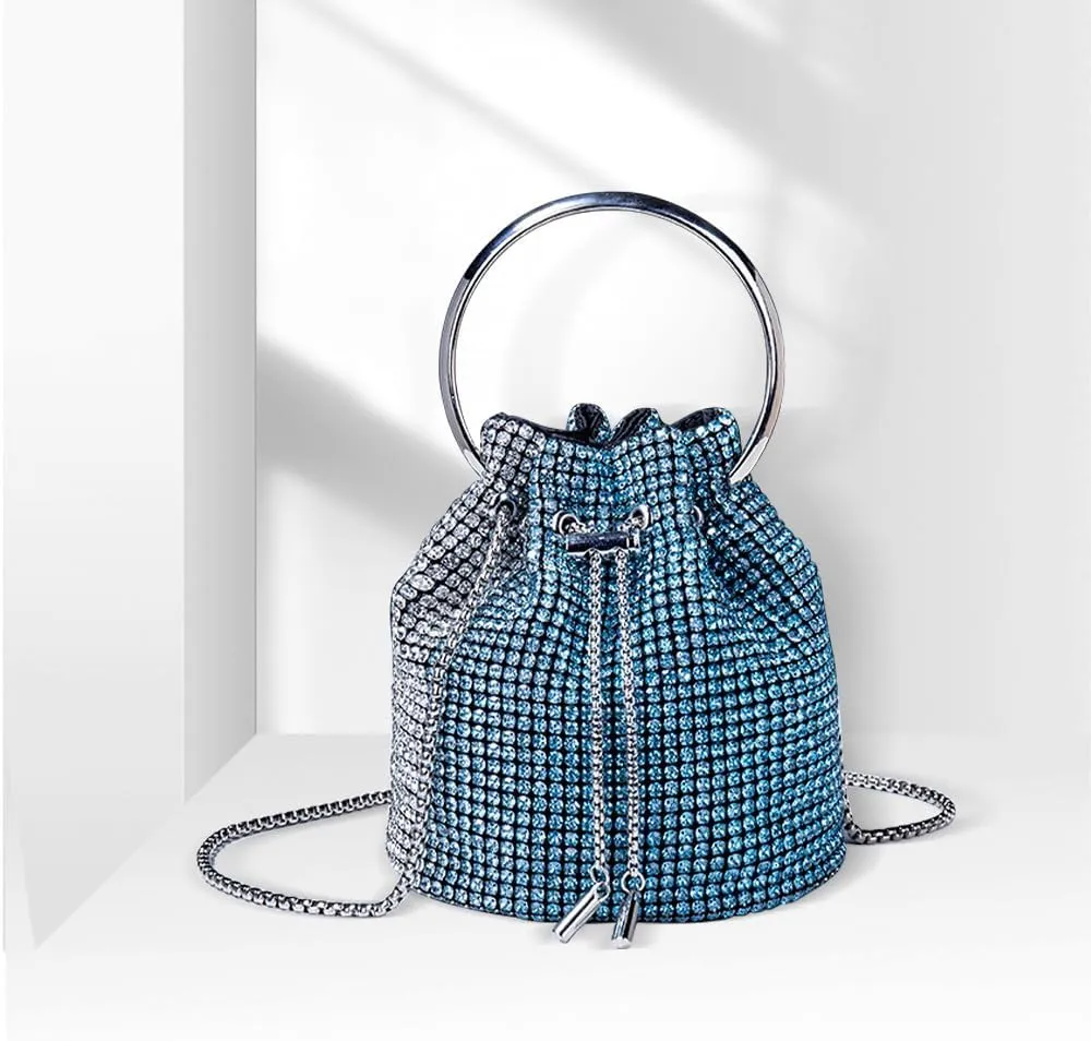 Rhinestone Evening Handbag Drawstring Shoulder Bling Purse Diamond Clutch Purse Party Wedding Prom Shopping Green