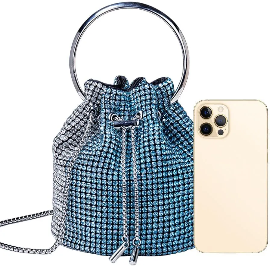 Rhinestone Evening Handbag Drawstring Shoulder Bling Purse Diamond Clutch Purse Party Wedding Prom Shopping Green
