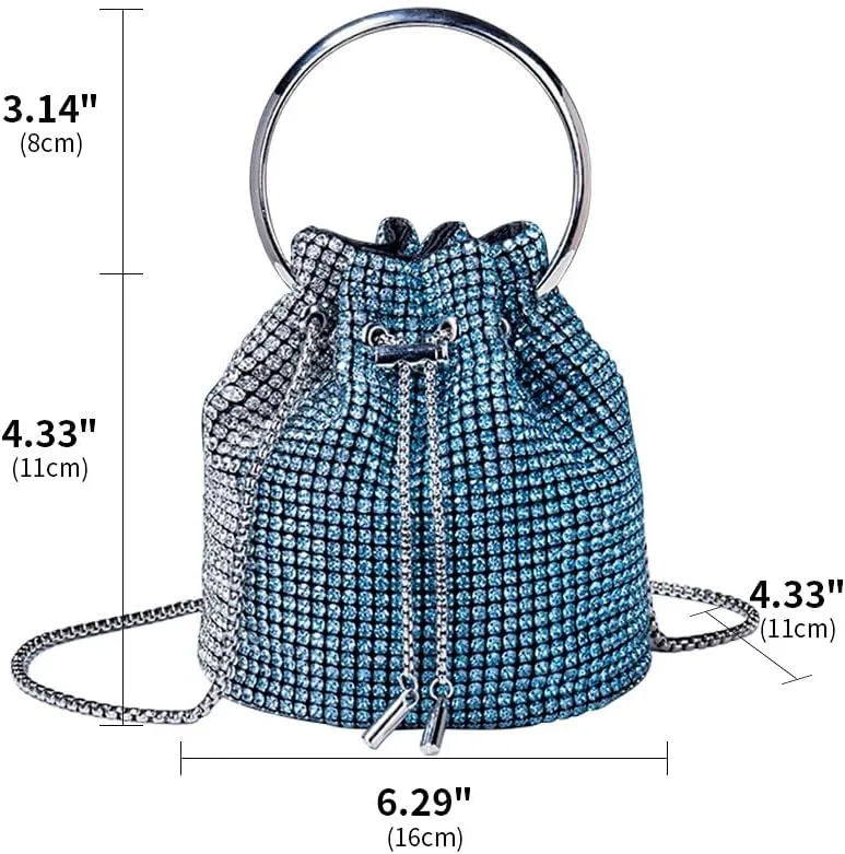 Rhinestone Evening Handbag Drawstring Shoulder Bling Purse Diamond Clutch Purse Party Wedding Prom Shopping Green