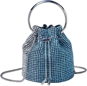 Rhinestone Evening Handbag Drawstring Shoulder Bling Purse Diamond Clutch Purse Party Wedding Prom Shopping Green