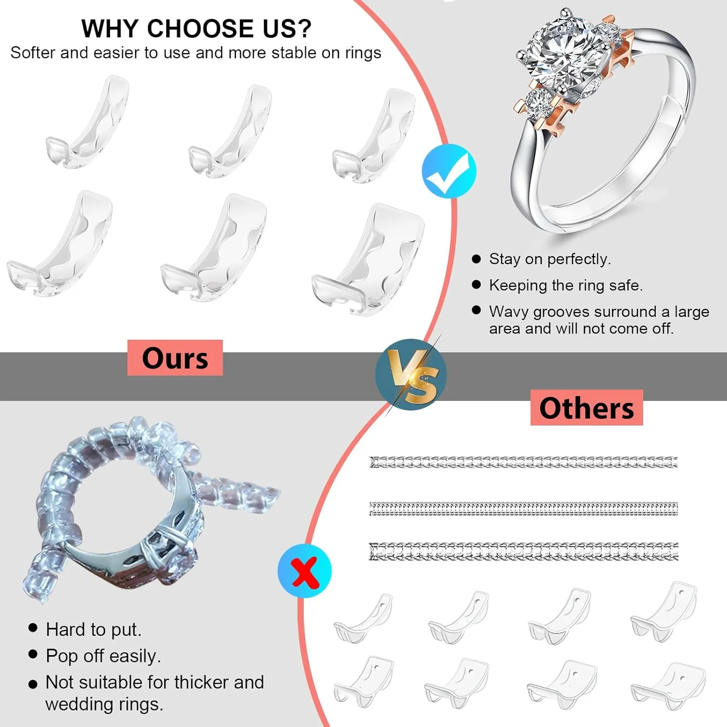 Ring Sizers for Loose Rings Ring Guards for Loose Rings Fit Any Rings, Invisible Ring Size Adjuster Never Sliding Off and Spinning