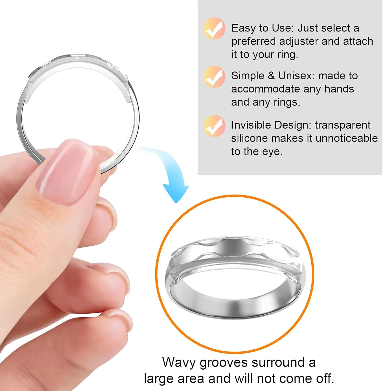Ring Sizers for Loose Rings Ring Guards for Loose Rings Fit Any Rings, Invisible Ring Size Adjuster Never Sliding Off and Spinning