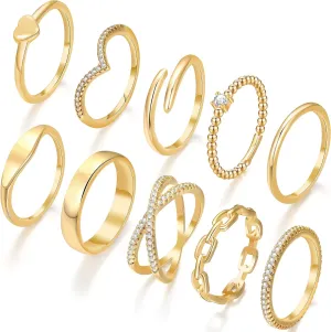 Rings for Women - Comfort Fit with Gold Rings Set - Elegant 14k Gold Plated Dainty Stacking Cubic Zirconia Thumb Rings Set Jewelry Size 6-10
