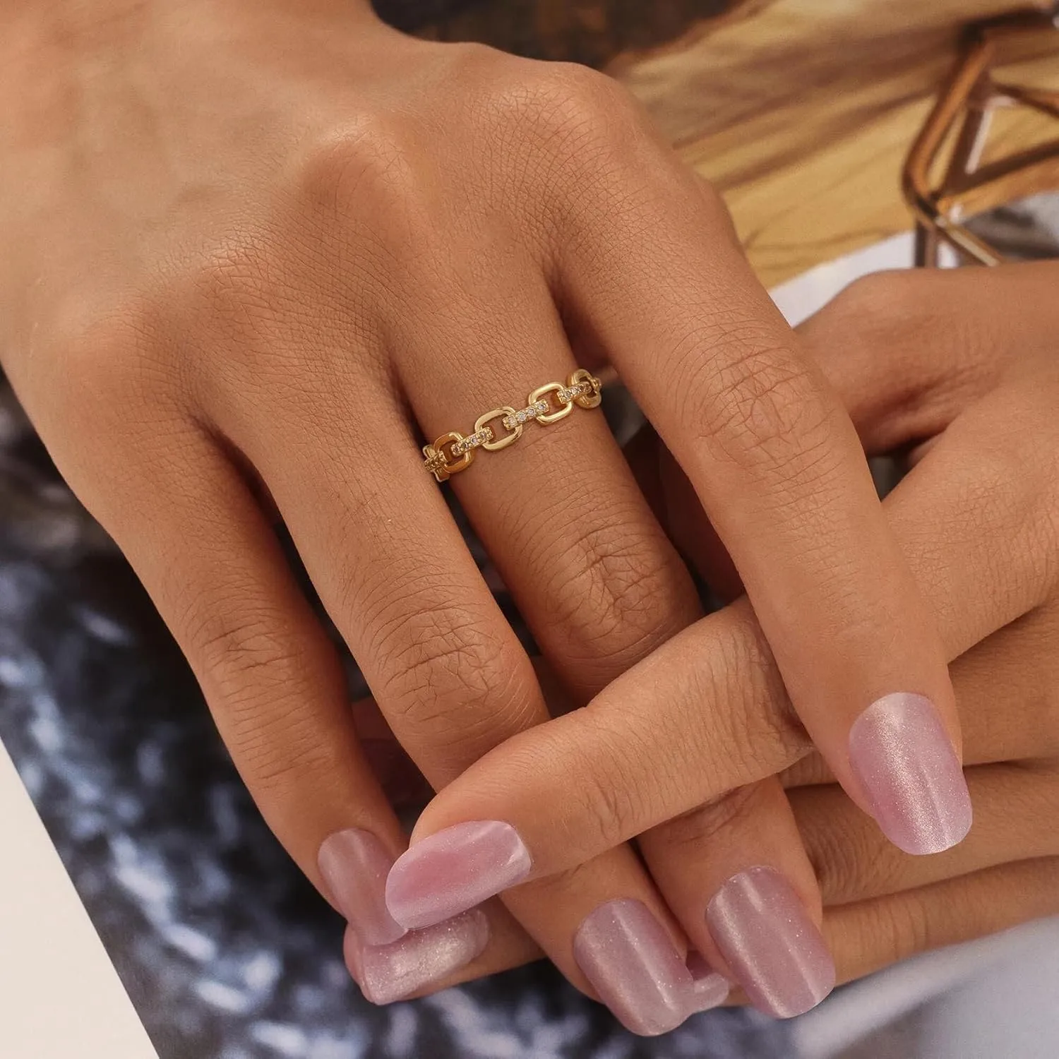 Rings for Women - Comfort Fit with Gold Rings Set - Elegant 14k Gold Plated Dainty Stacking Cubic Zirconia Thumb Rings Set Jewelry Size 6-10
