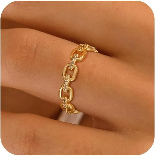 Rings for Women - Comfort Fit with Gold Rings Set - Elegant 14k Gold Plated Dainty Stacking Cubic Zirconia Thumb Rings Set Jewelry Size 6-10