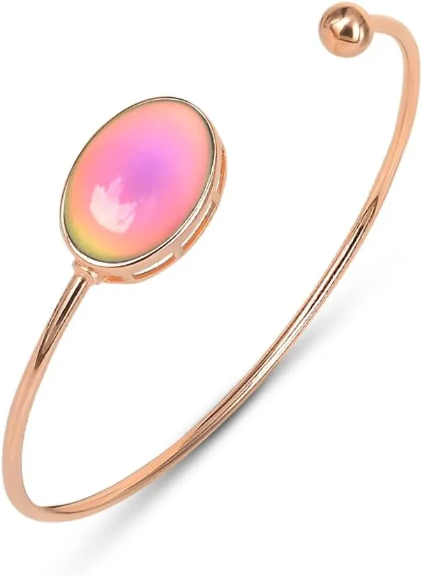 Rose Gold Mood Bracelet Oval Color Change Crystal Stone Open Cuff Wrap Stackable Bangle Gifts for Women
