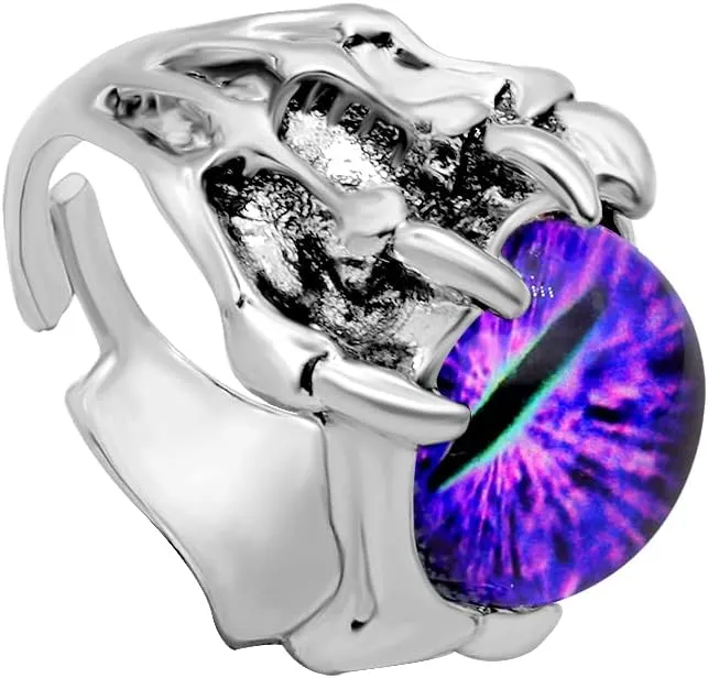 Rrdaily Gothic Punk Devil Evil Eye Rings, Open Adjustable Crystal Dragon Eagle Claw Locomotive Biker Ring for Men Party Gifts
