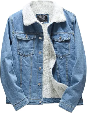 RTRDE Men's Lightweight Jackets Denim Sherpa Lined Jacket Winter Warm Coats Outwear Casual Jackets, L-6XL