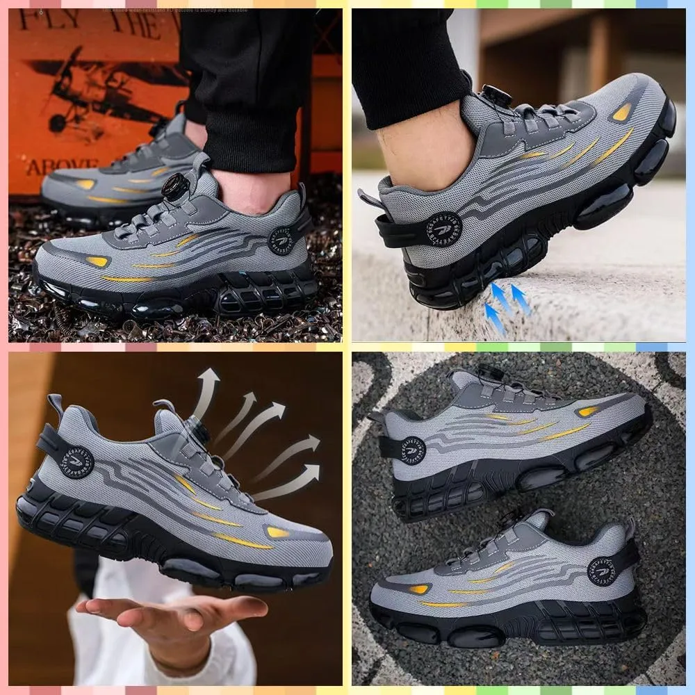 Safety Shoes Mens Steel Toe, New Non Slip Work for Man Women,Lightweight, Comfortable, On Toe Comfortable Resistant Sneakers Airy Construction