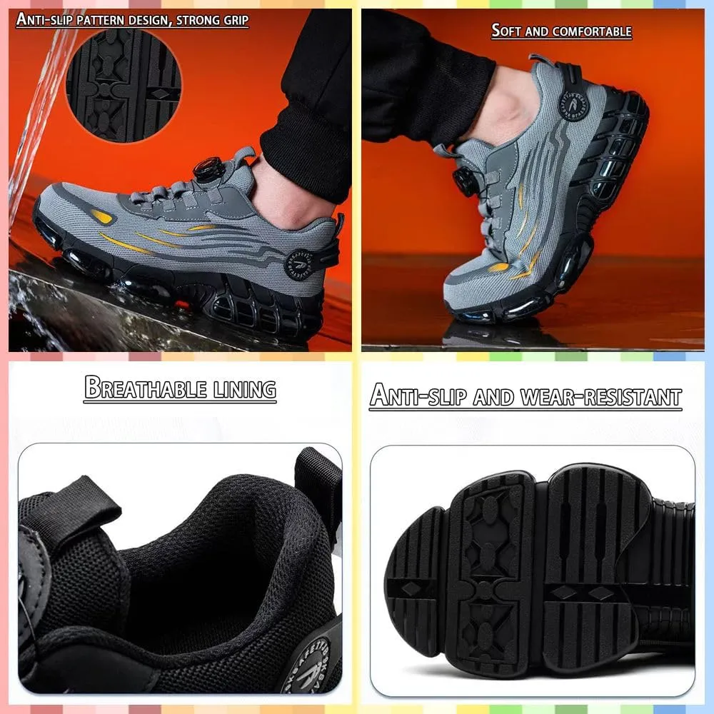 Safety Shoes Mens Steel Toe, New Non Slip Work for Man Women,Lightweight, Comfortable, On Toe Comfortable Resistant Sneakers Airy Construction