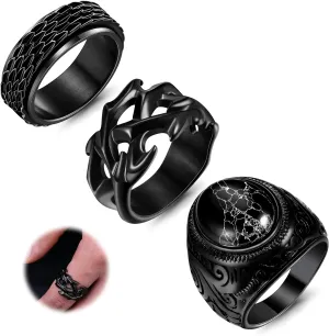 Sanfenly Black Rings for Men, Mens Stainless Steel Fidget Ring Rings Spinner Spinning Thumb Finger Ring, Retro Vintage Turquoise Stone Ring, Cool Punk Biker Ring, Fashion Male Jewelry Rings, Size 7-15