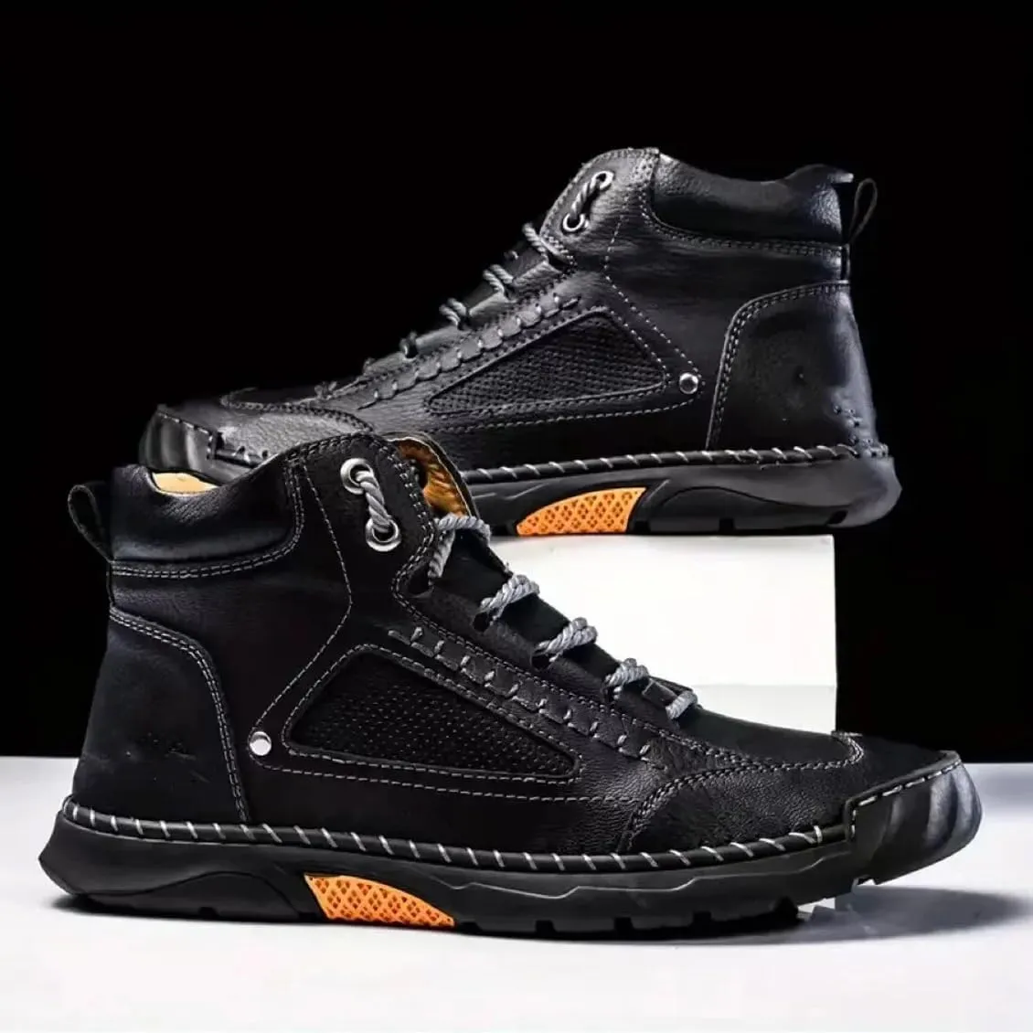 Sawbehind Mens Boots, Sawbehind Boots, Men's Comfortable Handmade Leather Boots,Waterproof Arch Support,Pressure Relief