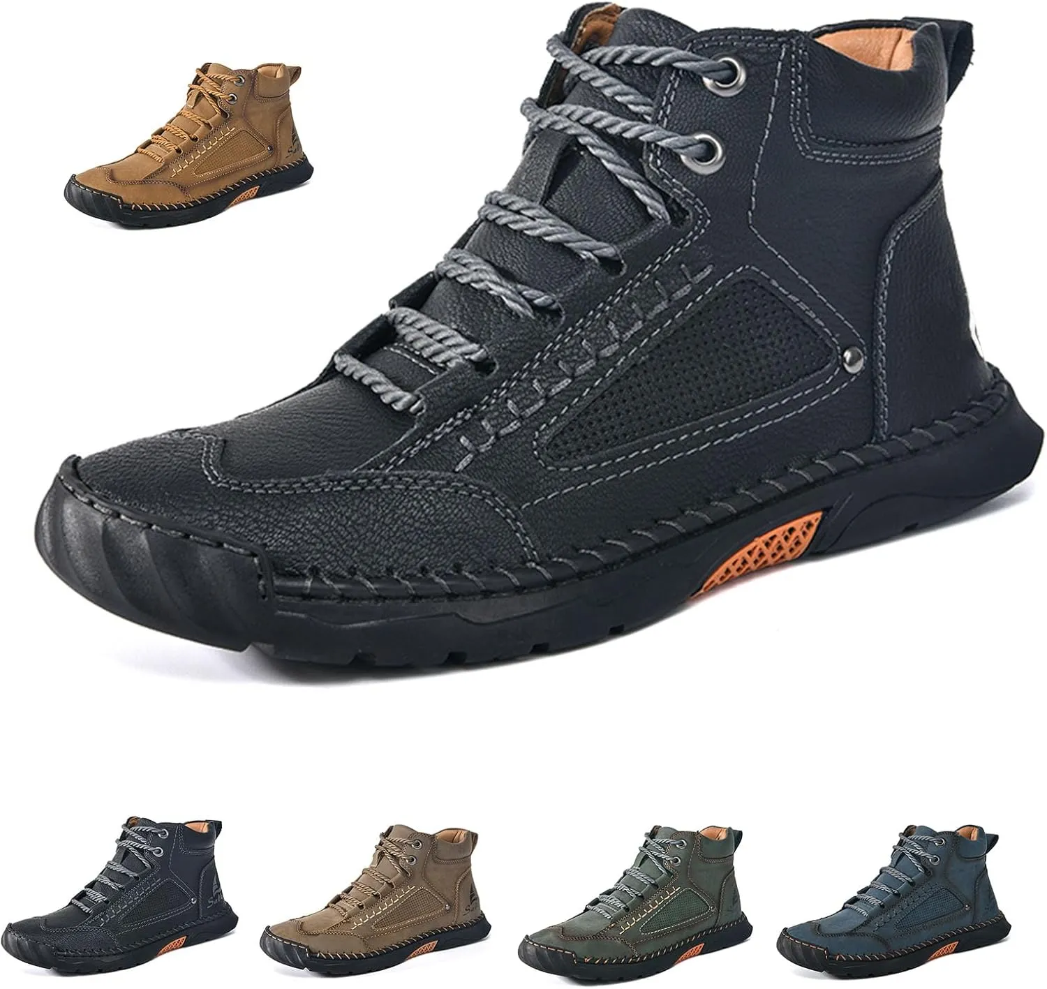 Sawbehind Mens Boots,Men's Comfortable Handmade Leather Boots,Spacious Toe Box Outdoor Leather Shoes