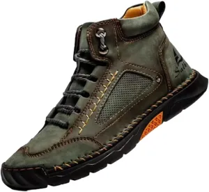 Sawbehind Men's Comfortable Handmade Leather Boots  Waterproof, Arch Support, Spacious Toe Box Outdoor Leather Shoes